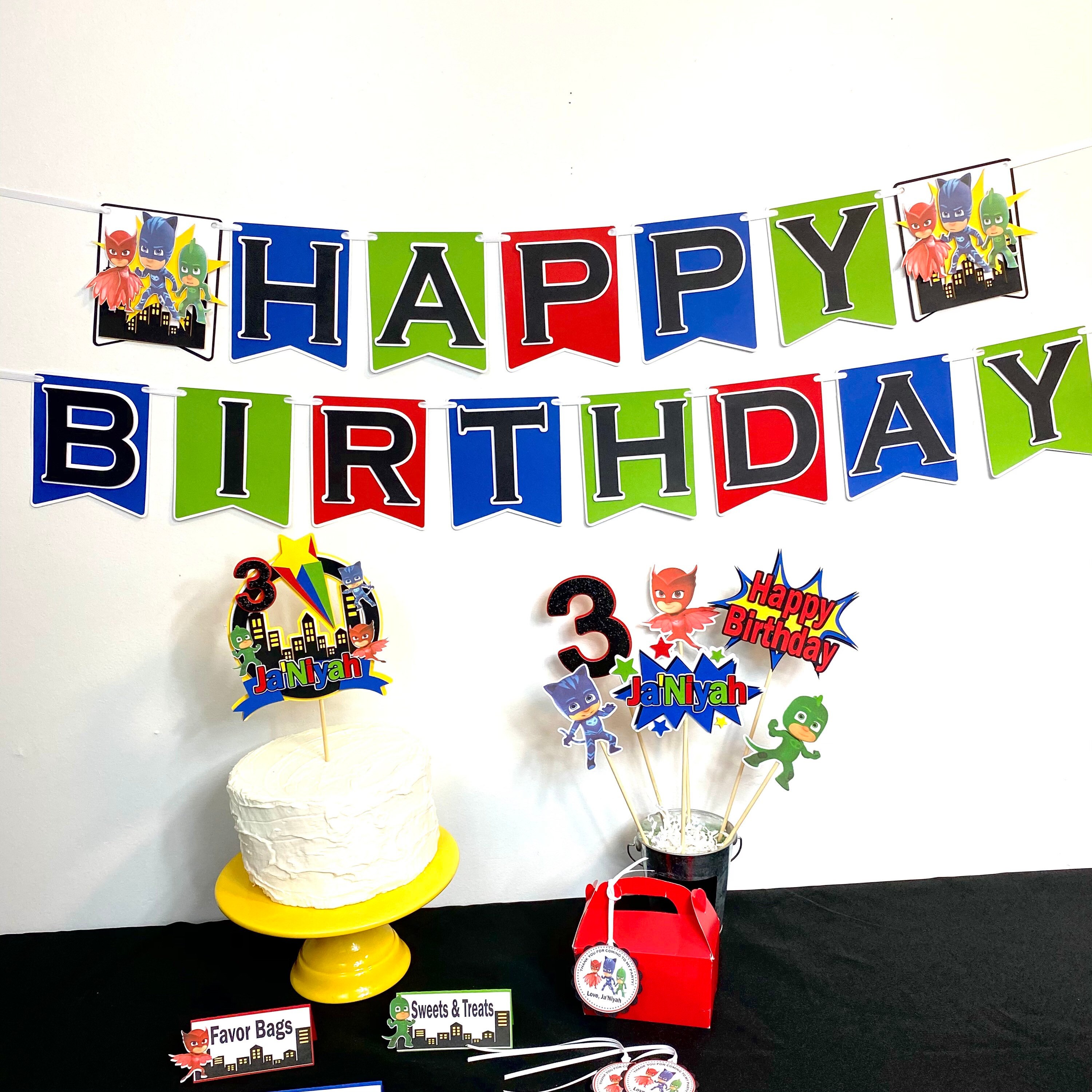 PJ Masks Inspired Happy Birthday Banner PJ Masks Banner PJ | Etsy