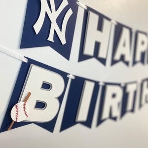 Pancarta de cumpleaños inspirada en los Yankees de Nueva York, Pancarta de cumpleaños de béisbol, Decoraciones para fiesta de béisbol, Pancarta deportiva