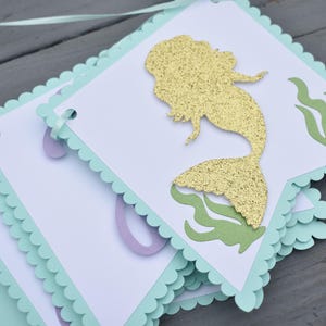 Mermaid Banner, Mermaid Happy Birthday Banner, Under the Sea Banner, Mermaid Party, Little Mermaid, purple, teal, gold image 3