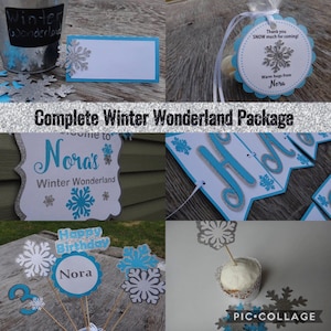 Winter Wonderland Party Package, Frozen Party Decor, Winter Onderland, First Birthday, Frozen Banner, Snowflake Banner