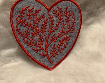 Red Heart and tree valentines  Iron on Patches