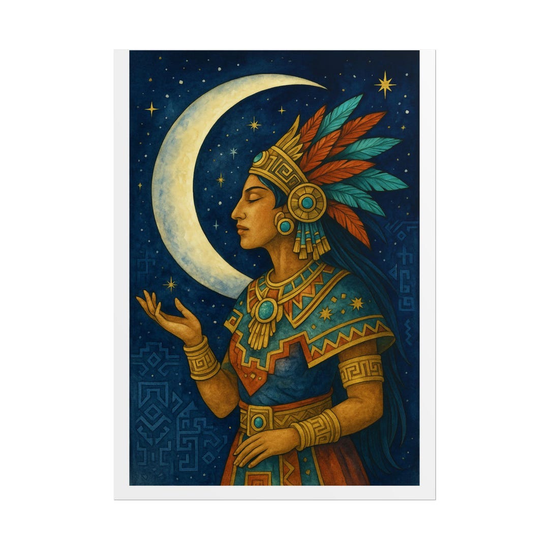Aztec Moon Goddess Poster: Coyolxauhqui Celestial Print, Boho Spiritual ...