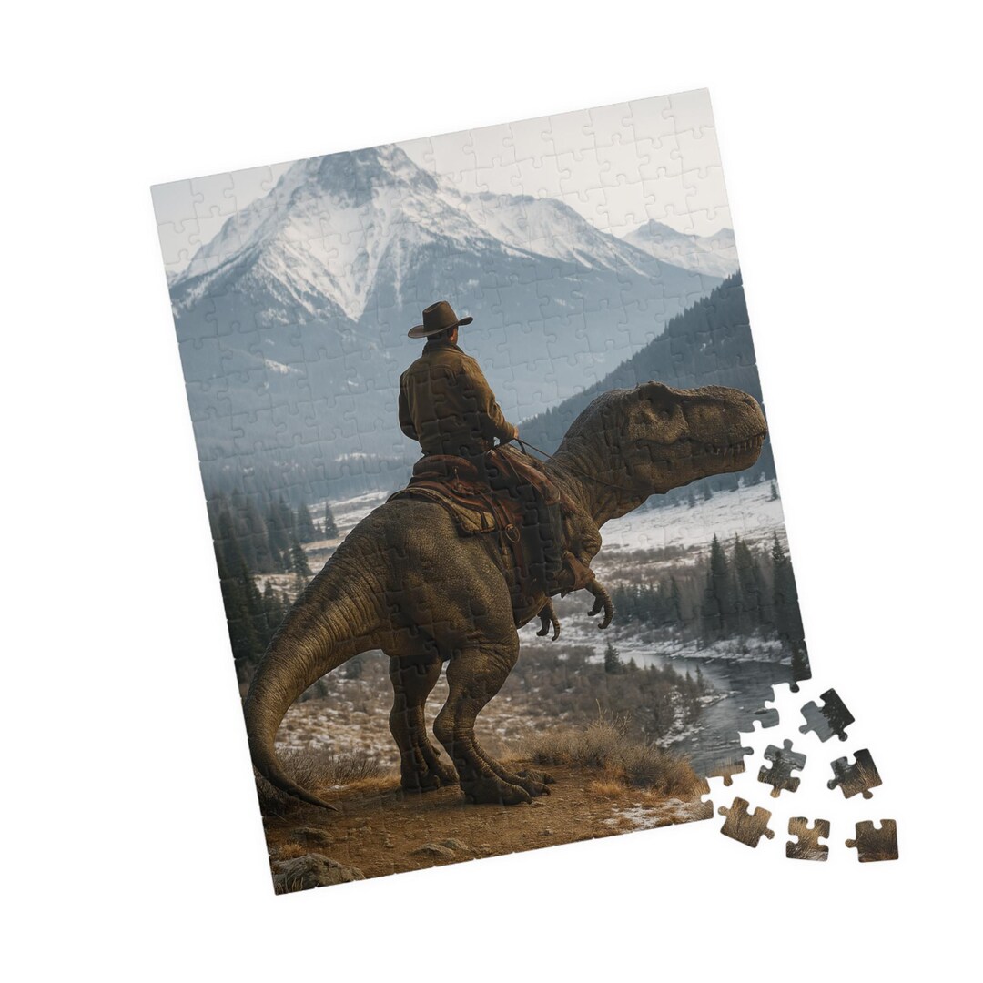 Cowboy Riding T-rex Jigsaw Puzzle: Western Prehistoric Adventure - Etsy