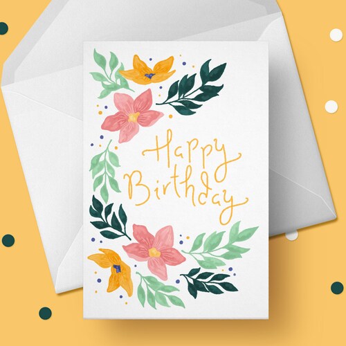 Floral Happy Birthday A5 Greetings Card / Cards for Her / Card - Etsy UK