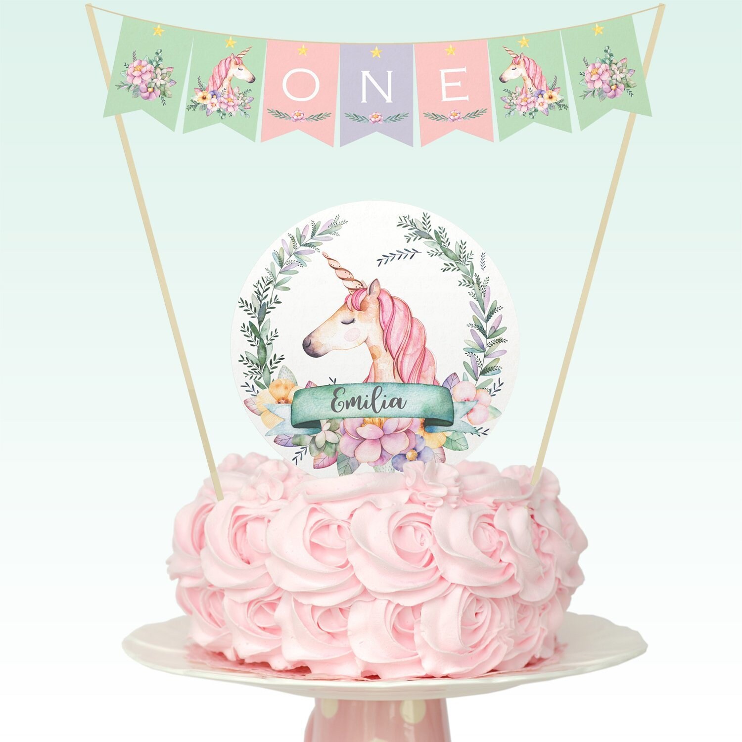 unicorn cake topper printable floral cake mini banner baby etsy australia