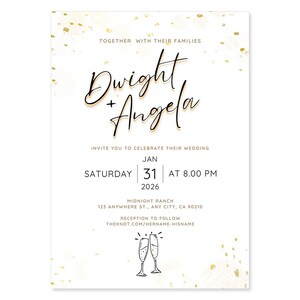 White & Gold Champagne Wedding Invitation, Elegant Birthday Invite, Canva Template (Digital Download)