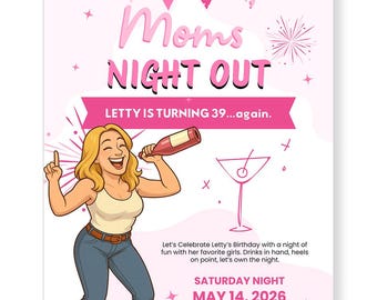 Invitación para fiesta de cumpleaños de mamás, plantilla de Canva para cumpleaños de las Millennial Pink Ladies, invitación con vino, descarga digital, editable/imprimible