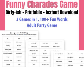 Juego de charadas divertido para adultos imprimible: descarga instantánea para fiestas, juegos para adultos y familias. Charadas picantes, adivinanzas y más.