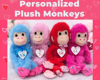 Personalized Plush Monkey – Custom Heart Tag, Easter Basket Stuffer, Cute Kid's Gift