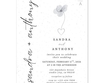 Elegant Caligraphy Wedding invitation or Save the Date Invite, Canva Template (Digital Download)