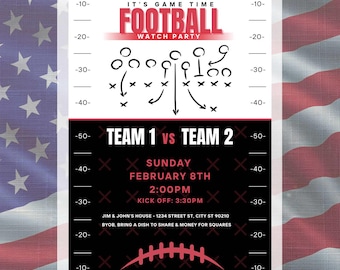 Football Game Day Party Invitation, Big Game Invite, Editable Canva Template (Digital Download 5x7 inches)