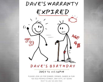 Warranty Expired Birthday Invitation Template | Funny 40th Birthday Invite | Editable Canva Template | Funny Aging Birthday Party Invite