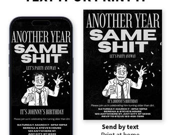 Invitación de cumpleaños editable para adultos/Invitación divertida de cumpleaños, mensaje de texto o imprimible - Plantilla Canva de descarga instantánea