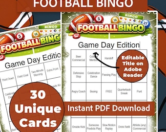Juego de bingo de fútbol, 30 tarjetas únicas, actividad de fiesta (descarga en PDF).