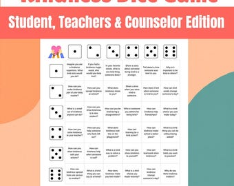 Juego de dados de bondad para niños y adultos: imprimible/descarga digital. Desafío de bondad para profesores, estudiantes, consejeros escolares y aulas.