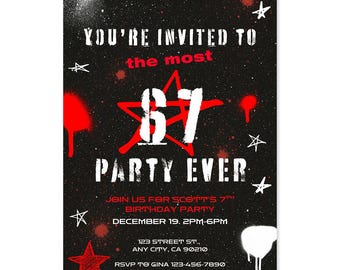 67 Spray Paint Birthday Invitation, Custom 6-7 Kid's Party (Digital Download Template - Edit on Canva) Six Seven