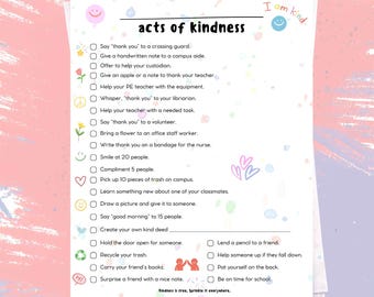 Lista de verificación de actos de bondad: desafío de ser amable para maestros, estudiantes, consejeros escolares y aulas