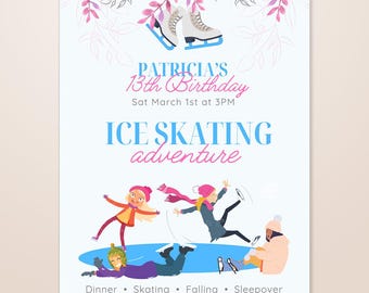 Invitación de cumpleaños de patinaje sobre hielo, plantilla de Canva (descarga digital) Invitación de cumpleaños infantil