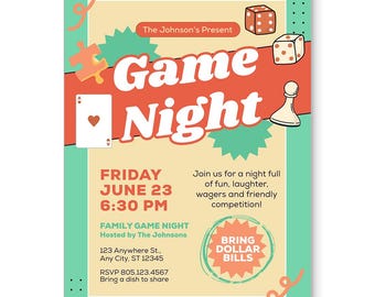 Game Night Party Invitation, Printable Family Bonding Housewarming Invite - Canva Template, Digital Download Editable/Printable
