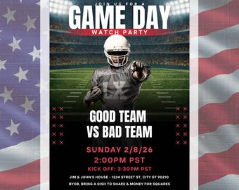Football Game Day Party Invitation, Big Game Invite, Editable Canva Template (Digital Download 5x7 inches)