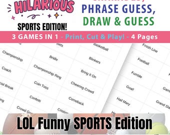 Sports Charades Game, Phrase Guessing Game, Printable Family Party Game Night (Digital Download)