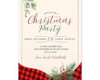 Christmas Party Invitation, Holiday Invite, Canva Template (Digital Download)