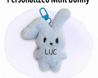 Personalized Mini Bunny- Easter Basket Stuffer, Kids Party Favor, Backpack keychain Charm, Mini Bunny Keepsake Gift with Custom Name