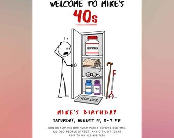 Welcome To My 40s Birthday Invitation Template | Funny 40th Birthday Invite | Editable Canva Template | Sarcastic Aging Bday