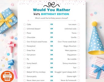 Unique Would You Rather Game - Who Knows the Birthday Person Best - Printable Party Game