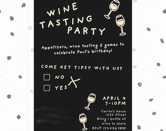 Funny Wine Tasting Birthday Invitation - Tipsy Party Invite, Adult BDay Party, BYOB Wine, Editable Canva Template 5x7
