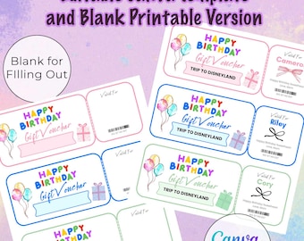 Editable Birthday Gift Voucher Template: Canva, Instant Download