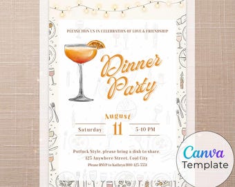 Dinner Party Invitation - Friends Get Together Invite, Canva Template Mobile & Print (Digital Download)