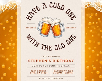 Funny Beer Birthday Invitation, Cold One for the Old One Bday Party Invite, Father's Day Canva Template (Digital Download)