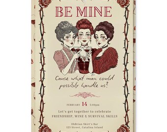 Invitación digital BE MINE para el Día de Galentine (plantilla de Canva), invitación para una noche de chicas
