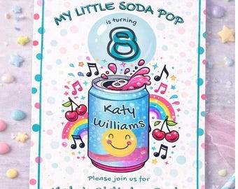 Invitación personalizada para fiesta de cumpleaños de My Little Soda Pop, plantilla Canva, invitación para fiesta de K-Pop infantil, descarga digital/imprimible