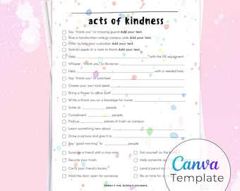 Plantilla de Canva para lista de verificación de actos de bondad: imprimible y personalizada para profesores, estudiantes y consejeros escolares.