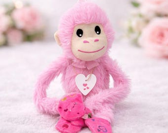 Mono de peluche personalizado: etiqueta de corazón personalizada, relleno para cesta de Pascua, regalo infantil