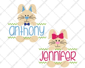 Split Bunny Easter Names - SVG DXF PNG Eps File Bunnies Monogram Girly Cute Pink Love Cutting Silhouette Cricut Custom Rabbit Decal Cut
