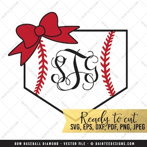 Bogen-Baseball-Diamant-Monogramm - SVG, Vektor, DXF, EPS, digitale schneiden Datei, Silhouette, Cricut, Baseball, Softball, Sport, schneidbare