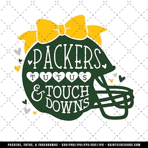 Packer, Tutus & Touchdowns - SVG, Vektor, DXF, EPS, digitale schneiden Datei, Silhouette, Cricut, Mädchen-Fußball, berühren Sie nach unten, Greenbay Green Bay