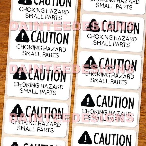 Small Business - Caution  Choking Hazard Small Parts - Printed Stickers for Packaging 2.25" x 1.25"