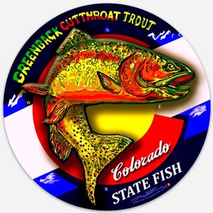 Colorado Lower Price!!* State Fish Greenback Cutthroat Trout by Artist MaZZuca Copyrighted, Collectible  POP Art UV Protected Vinyl Stickers