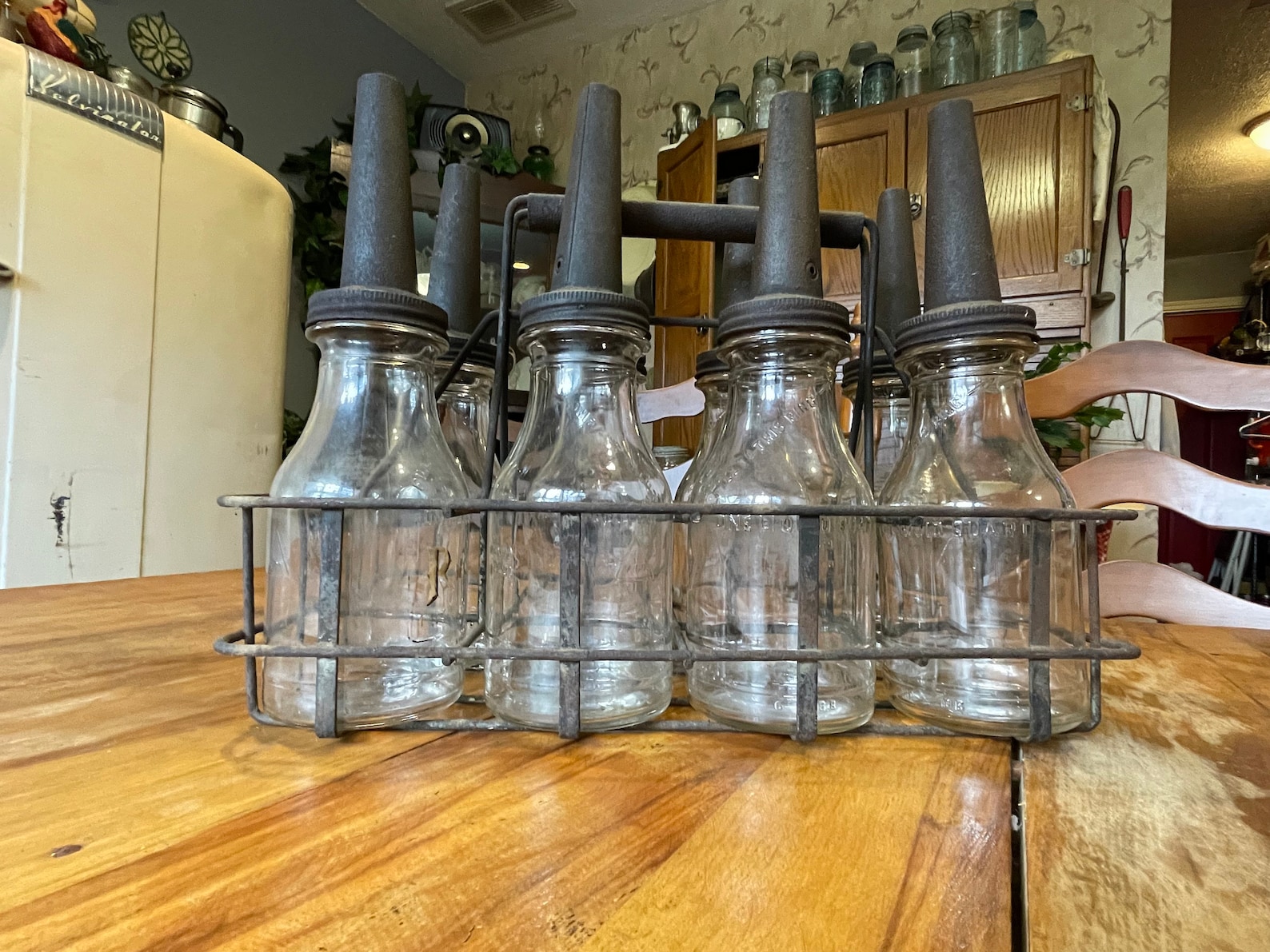 Vintage Glass Quart Oil Bottles With Rack - Etsy
