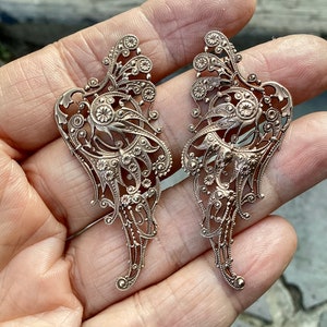 One set of antiqued imported French filigree wing findings 55mmx22mm
