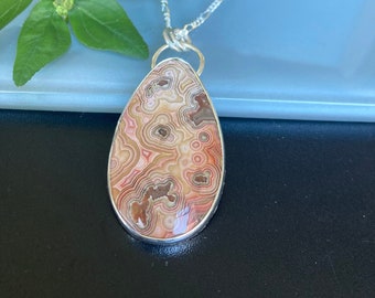 Crazy Lace Agate Gemstone Pendant in Sterling Silver with 18” Chain