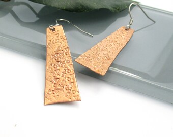Stamped Copper Earrings, Stainless Steel Earwires