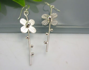 Sterling Silver Flower Dangle Earrings