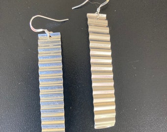 Corrugated Sterling Silver Rectangle Earrings