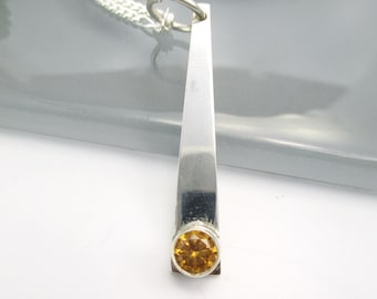 Sterling Silver Modern Pendant with Cubic Zirconia