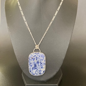 Large Blue Quartz Gemstone Pendant with 18 Chain image 1